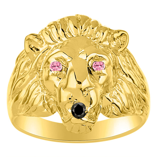 Rylos Lion Head Ring Yellow Gold Plated Silver Gemstone Eyes & Black Diamond Mouth #1 in Mens Jewelry Sizes 6-13