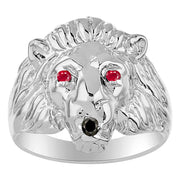 Rylos Lion Head Ring Sterling Silver Color Stone Birthstones in Eyes & Black Diamond Mouth #1 in Mens Jewelry Sizes 6-13