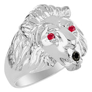 Rylos Lion Head Ring Sterling Silver Color Stone Birthstones in Eyes & Black Diamond Mouth #1 in Mens Jewelry Sizes 6-13