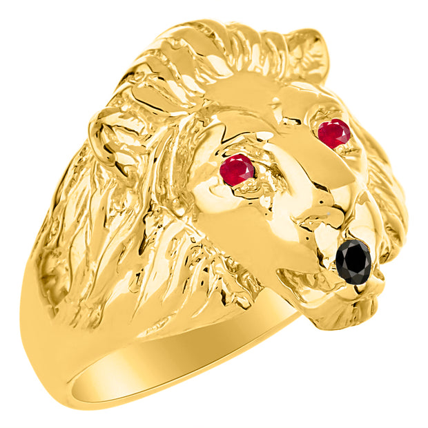 Rylos Lion Head Ring Yellow Gold Plated Silver Gemstone Eyes & Black Diamond Mouth #1 in Mens Jewelry Sizes 6-13