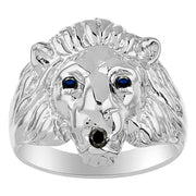 Rylos Lion Head Ring Sterling Silver Color Stone Birthstones in Eyes & Black Diamond Mouth #1 in Mens Jewelry Sizes 6-13