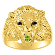 Rylos Lion Head Ring with Black Diamonds in Eyes & Gemstone in the Mouth  Fun Designer Yellow Gold Plated Silver Rings in Sizes 6-13