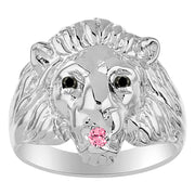 Rylos Lion Head Ring with Black Diamonds in Eyes & Gemstone in the Mouth  Fun Designer Sterling Silver Rings in Sizes 6-13