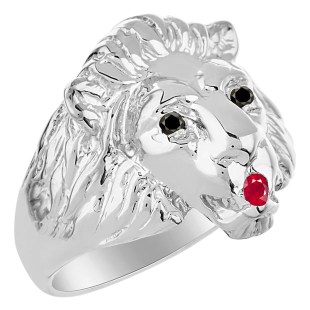 Rylos Lion Head Ring with Black Diamonds in Eyes & Gemstone in the Mouth  Fun Designer Sterling Silver Rings in Sizes 6-13