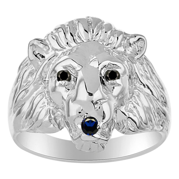 Rylos Lion Head Ring with Black Diamonds in Eyes & Gemstone in the Mouth  Fun Designer Sterling Silver Rings in Sizes 6-13