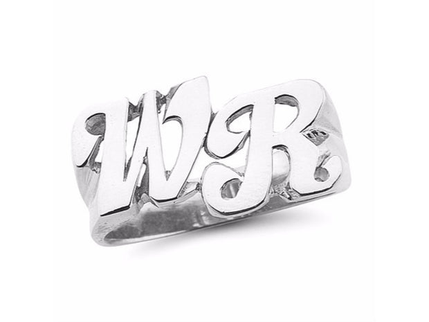 RYLOS Rings  For Women  Jewelry For Women & Men  14K White Gold or Yellow Gold Personalized Name Initial Ring - Unisex Script Style 8MM . Special Order, Made to Order Ring 