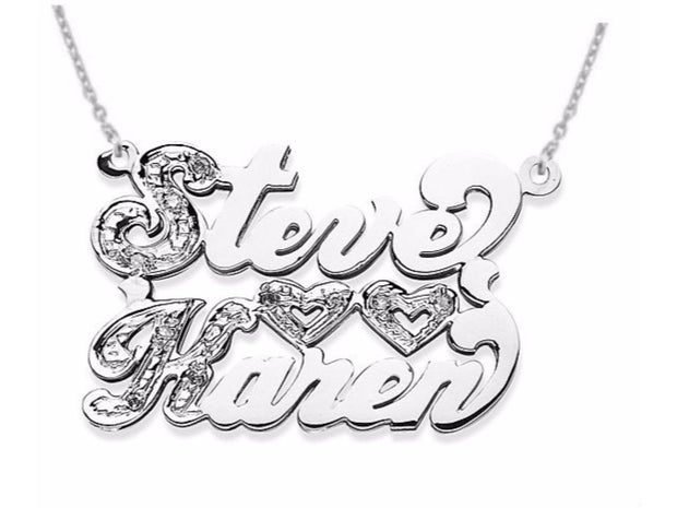 RYLOS Necklaces  For Women Gold Necklaces for Women & Men  Sterling Silver or Yellow Gold Plated Silver Personalized 2 Name Diamond Open Heart Nameplate Necklace 20MM  Special Order, Made to Order 