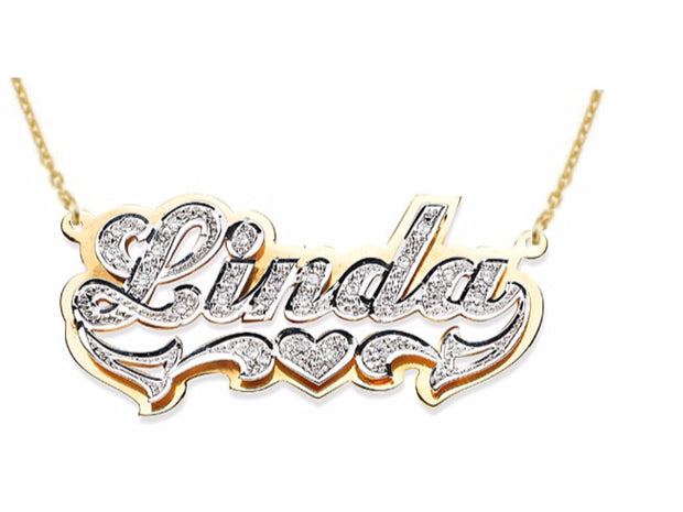 RYLOS Necklaces  For Women Gold Necklaces for Women & Men  14K White Gold or Yellow Gold Personalized Diamond Double Nameplate With Shadow Necklace . Special Order, Made to Order Necklace 