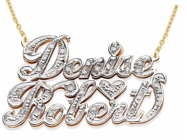 RYLOS Necklaces  For Women Gold Necklaces for Women & Men  14K Yellow Gold or White Gold Personalized 2 Name 0.25 CTW Diamond Nameplate Necklace . Special Order, Made to Order Necklace 