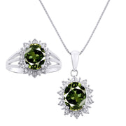 Rylos Women's 14K White Gold Princess Diana Ring & Pendant Necklace Set. Gemstone & Diamonds, 9X7MM Birthstone. 2 PC Perfectly Matched Gold Jewelry, Sizes 5-10