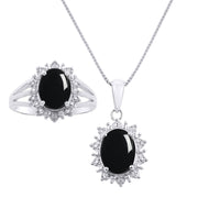 Rylos Women's Sterling Silver Princess Diana Ring & Pendant Set. Gemstone & Diamonds, 9X7MM Birthstone. Matching Friendship Jewelry, Sizes 5-10.