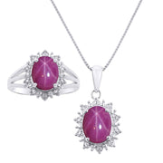 Rylos Women's Sterling Silver Princess Diana Ring & Pendant Set. Gemstone & Diamonds, 9X7MM Birthstone. Matching Friendship Jewelry, Sizes 5-10.