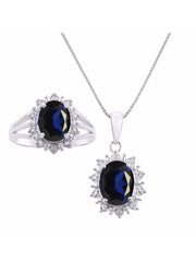 Rylos Women's 14K White Gold Princess Diana Ring & Pendant Necklace Set. Gemstone & Diamonds, 9X7MM Birthstone. 2 PC Perfectly Matched Gold Jewelry, Sizes 5-10