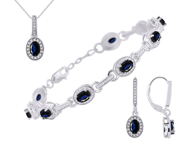 Rylos Matching Jewelry Set Designer Halo Birthstone: 6X4MM Gemstone & Diamonds, Sterling Silver. Tennis Bracelet, Earrings & Necklace. Adjustable 7"-8" Wrist, 18" Chain.