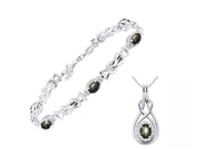 Rylos Matching Jewelry Sterling Silver Love Knot Set: Tennis Bracelet & Pendant Necklace. Gemstone & Diamonds, 7"-8" Adjustable Wrist, 18" Chain. 9X7MM & 7X5MM Birthstone Jewelry