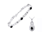 Rylos Matching Jewelry Sterling Silver Love Knot Set: Tennis Bracelet & Pendant Necklace. Gemstone & Diamonds, 7"-8" Adjustable Wrist, 18" Chain. 9X7MM & 7X5MM Birthstone Jewelry