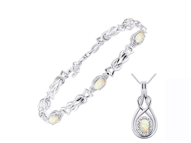 Rylos Matching Jewelry Sterling Silver Love Knot Set: Tennis Bracelet & Pendant Necklace. Gemstone & Diamonds, 7"-8" Adjustable Wrist, 18" Chain. 9X7MM & 7X5MM Birthstone Jewelry