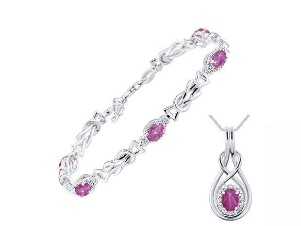 Rylos Matching Jewelry Sterling Silver Love Knot Set: Tennis Bracelet & Pendant Necklace. Gemstone & Diamonds, 7"-8" Adjustable Wrist, 18" Chain. 9X7MM & 7X5MM Birthstone Jewelry