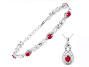 Rylos Matching Jewelry Sterling Silver Love Knot Set: Tennis Bracelet & Pendant Necklace. Gemstone & Diamonds, 7"-8" Adjustable Wrist, 18" Chain. 9X7MM & 7X5MM Birthstone Jewelry