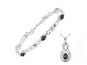 Rylos Matching Jewelry Sterling Silver Love Knot Set: Tennis Bracelet & Pendant Necklace. Gemstone & Diamonds, 7"-8" Adjustable Wrist, 18" Chain. 9X7MM & 7X5MM Birthstone Jewelry