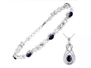 Rylos Matching Jewelry Sterling Silver Love Knot Set: Tennis Bracelet & Pendant Necklace. Gemstone & Diamonds, 7"-8" Adjustable Wrist, 18" Chain. 9X7MM & 7X5MM Birthstone Jewelry