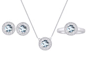 Rylos Halo Designer Matching Set Sterling Silver: Ring, Earring & Pendant Necklace. Gemstone & Diamonds, 4MM Birthstone; Sizes 5-10.