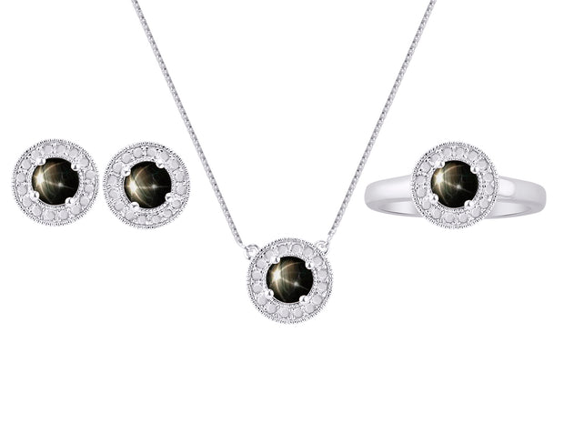 Rylos Halo Designer Matching Set Sterling Silver: Ring, Earring & Pendant Necklace. Gemstone & Diamonds, 4MM Birthstone; Sizes 5-10.