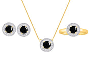 Rylos Halo Designer Matching Set Yellow Gold Plated Silver: Ring, Earring & Pendant Necklace. Gemstone & Diamonds, 4MM Birthstone; Sizes 5-10.