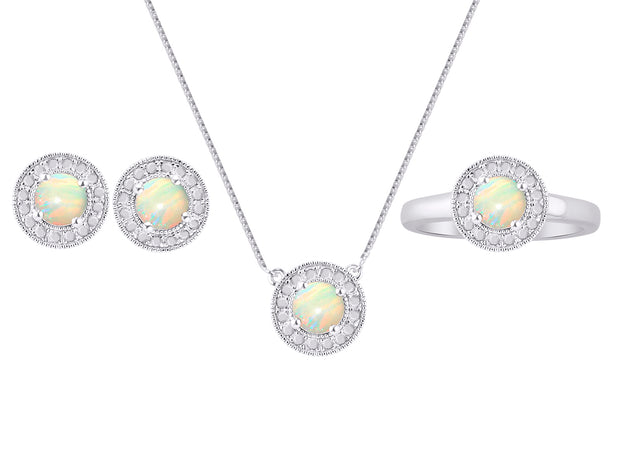 Rylos Halo Designer Matching Set Sterling Silver: Ring, Earring & Pendant Necklace. Gemstone & Diamonds, 4MM Birthstone; Sizes 5-10.