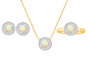 Rylos Halo Designer Matching Set Yellow Gold Plated Silver: Ring, Earring & Pendant Necklace. Gemstone & Diamonds, 4MM Birthstone; Sizes 5-10.