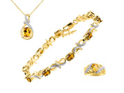 Rylos Matching Jewelry Yellow Gold Plated Silver Love Knot Set: Tennis Bracelet, Ring & Necklace. Gemstone & Diamonds, 7"-8" Wrist & 18" Chain, 9X7MM & 6X4MM Birthstone; Sizes 5-10