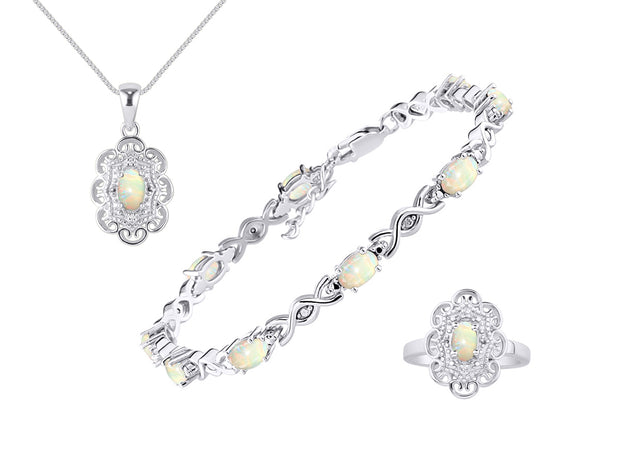 Rylos Matching Jewelry Hugs & Kisses Infinity Set: Sterling Silver Tennis Bracelet, Ring & Necklace. Gemstone & Diamonds, 7-8" Wrist & 18" Chain. 6X4MM Birthstone; Sizes 5-10