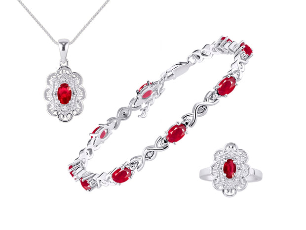 Rylos Matching Jewelry Hugs & Kisses Infinity Set: Sterling Silver Tennis Bracelet, Ring & Necklace. Gemstone & Diamonds, 7-8" Wrist & 18" Chain. 6X4MM Birthstone; Sizes 5-10