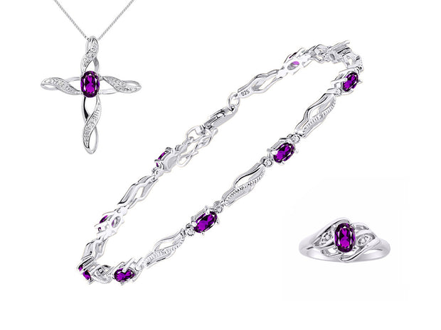 Rylos Matching Jewelry Infinity Wave Set: Sterling Silver Tennis Bracelet, Ring & Necklace. Gemstone & Diamonds, Adjustable 7"-8" Wrist & 18" Chain. Birthstone Ring Sizes 5-10