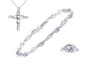 Rylos Matching Jewelry Infinity Wave Set: Sterling Silver Tennis Bracelet, Ring & Necklace. Gemstone & Diamonds, Adjustable 7"-8" Wrist & 18" Chain. Birthstone Ring Sizes 5-10