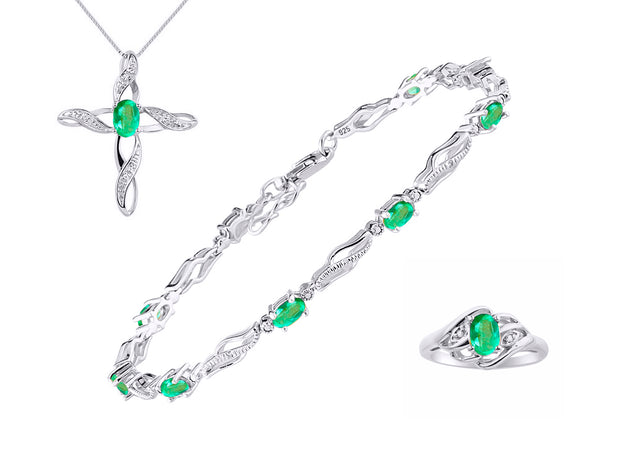 Rylos Matching Jewelry Infinity Wave Set: Sterling Silver Tennis Bracelet, Ring & Necklace. Gemstone & Diamonds, Adjustable 7"-8" Wrist & 18" Chain. Birthstone Ring Sizes 5-10