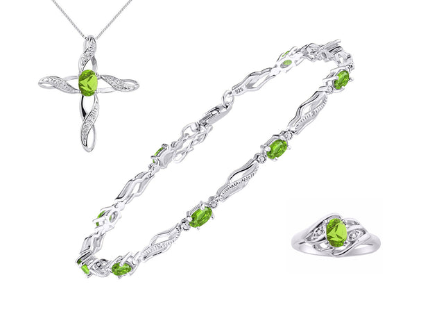 Rylos Matching Jewelry Infinity Wave Set: Sterling Silver Tennis Bracelet, Ring & Necklace. Gemstone & Diamonds, Adjustable 7"-8" Wrist & 18" Chain. Birthstone Ring Sizes 5-10