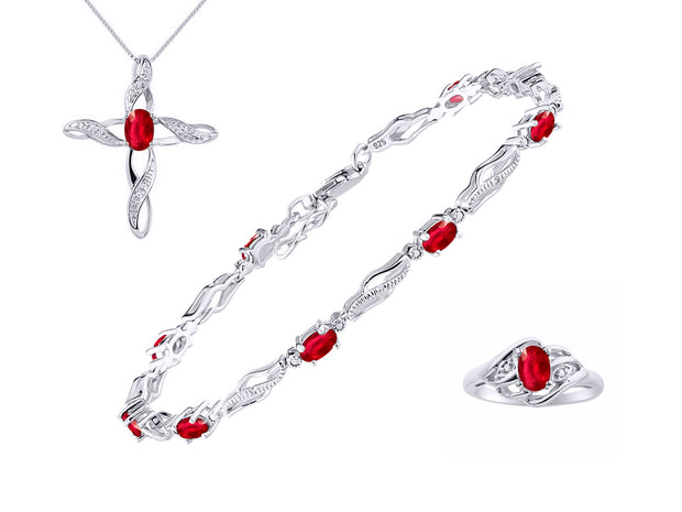 Rylos Matching Jewelry Infinity Wave Set: Sterling Silver Tennis Bracelet, Ring & Necklace. Gemstone & Diamonds, Adjustable 7"-8" Wrist & 18" Chain. Birthstone Ring Sizes 5-10