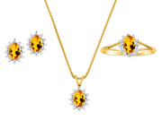 Rylos Women's 14K Yellow Gold Birthstone Set: Ring, Earring & Pendant Necklace. Gemstone & Diamonds, 6X4MM Birthstone. Perfectly Matching Friendship Gold Jewelry. Sizes 5-10