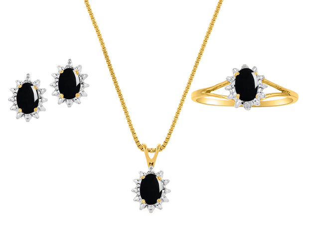 Rylos Women's 14K Yellow Gold Birthstone Set: Ring, Earring & Pendant Necklace. Gemstone & Diamonds, 6X4MM Birthstone. Perfectly Matching Friendship Gold Jewelry. Sizes 5-10