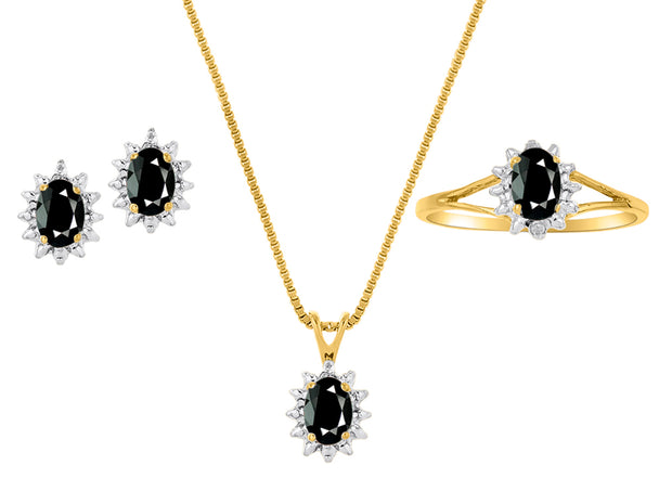 Rylos Women's 14K Yellow Gold Birthstone Set: Ring, Earring & Pendant Necklace. Gemstone & Diamonds, 6X4MM Birthstone. Perfectly Matching Friendship Gold Jewelry. Sizes 5-10