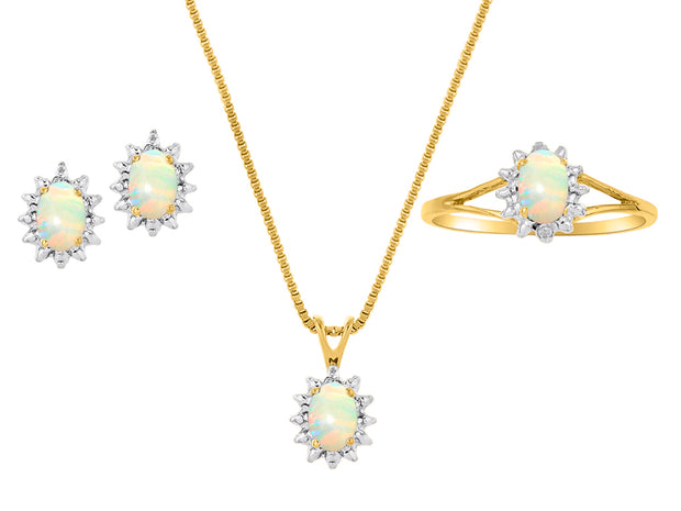 Rylos Women's 14K Yellow Gold Birthstone Set: Ring, Earring & Pendant Necklace. Gemstone & Diamonds, 6X4MM Birthstone. Perfectly Matching Friendship Gold Jewelry. Sizes 5-10