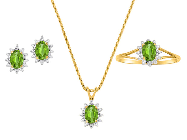 Rylos Women's 14K Yellow Gold Birthstone Set: Ring, Earring & Pendant Necklace. Gemstone & Diamonds, 6X4MM Birthstone. Perfectly Matching Friendship Gold Jewelry. Sizes 5-10