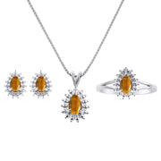 Rylos Women's 14K White Gold Birthstone Set: Ring, Earring & Pendant Necklace. Gemstone & Diamonds, Pear Tear Drop Shape 6X4MM Birthstone. Perfectly Matching Gold Jewelry. Sizes 5-10.