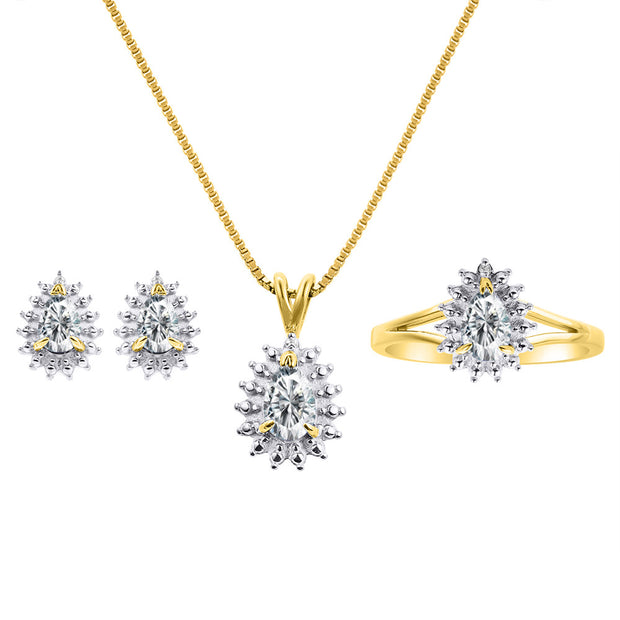 Rylos Women's 14K Yellow Gold Birthstone Set: Ring, Earring & Pendant Necklace. Gemstone & Diamonds, Pear Tear Drop Shape 6X4MM Birthstone. Perfectly Matching Gold Jewelry. Sizes 5-10.