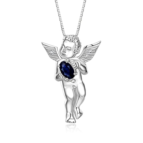 Rylos Guardian Angel Necklace with 6X4MM Gemstone & Diamonds on 18" Chain -Sterling Silver Birthstone Pendant