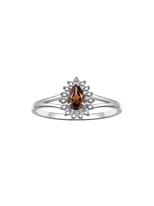 Rylos Halo Ring: Diamonds, 6X4MM Pear-Shaped Gemstone - Women's Color Stone Birthstone Jewelry - Elegant Sterling Silver Ring Sizes 5-10