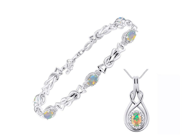 Rylos Matching Jewelry Sterling Silver Love Knot Set: Tennis Bracelet & Pendant Necklace. Gemstone & Diamonds, 7"-8" Adjustable Wrist, 18" Chain. 9X7MM & 7X5MM Birthstone Jewelry